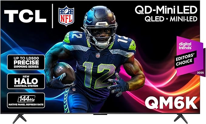 TCL 75-Inch Class QM6K Series QD-Mini LED 4K UHD Google Smart TV Best Value Mini-LED TV - QLED, 144hz, 288hz Gaming Rate, High Contrast Screen, Onkyo Audio, Dolby Atmos (75QM6K, 2025 Model)