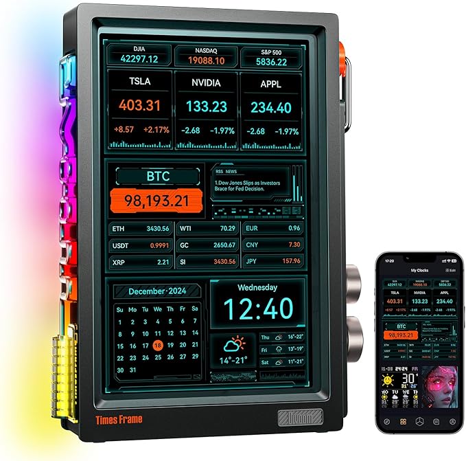 Divoom Times Frame-10.1" Digital Picture Frame Transparent IPS Smart Linux OS with RGBLED Rotary Knob WiFi 64GB 400+Clock Faces Widget 50+API Feeds Gift Mode Pixel Art Community Personalized Display