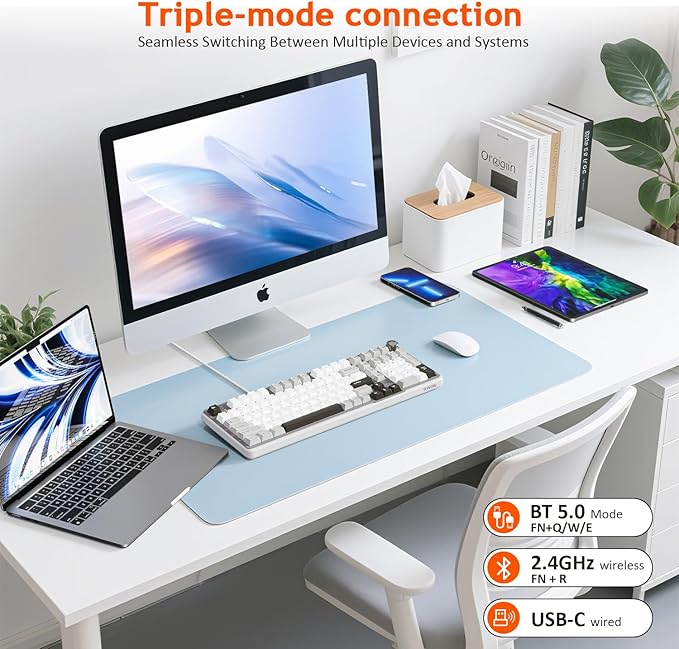 Wireless Mechanical Gaming Keyboard, Tri-Mode Connectivity (Bluetooth 5.0/2.4GHz/USB-C), Hot-Swappable, RGB Backlit,101-Key Layout Keyboard with Volume Knob for PC, Laptop, Tablet