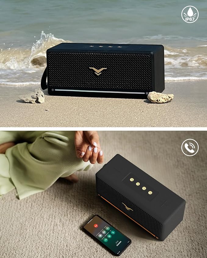 Bluetooth Speaker, 80W Peak Retro Speakers Bluetooth Wireless, Portable Loud Speaker with Deep Bass, IP67 Waterproof, LED Lights, TWS Pairing, 8-12H Playtime, TF/AUX/USB Input for Party, Home, Outdoor