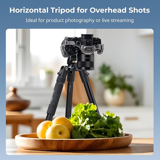 SmallRig CT25 64.5"/164cm Horizontal Overhead Tripod for iPhone & Camera, with Phone Holder & Carrying Bag, 22lb Max Load Aluminum Lightweight Camera Tripod for Overhead Shots/Live Streaming