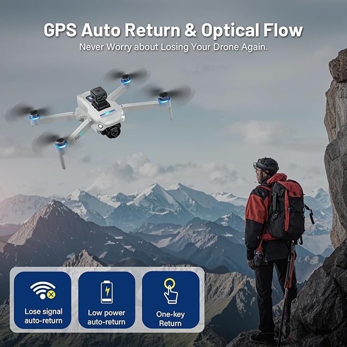 Drone with Camera for Adults 4K, Upgraded 4.5inch LCD RC Screen, GPS Quadcopter Brushless Motor, Auto Return, Follow Me, Waypoint Fly, Optical Flow, Visual Tracking,60 Mins Flight, Foldable 5G Transmission FPV Quadcopter for Beginners