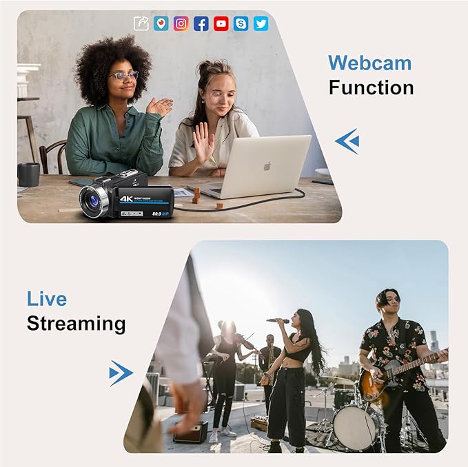 Camcorder Video Camera 4K HD 80MP Vlogging Camera for YouTube IR Night Vision Camera 18X Digital Zoom 3.0 IPS Screen Video Recorder with 32GB SD Card, 2 Batteries, Remote Control, and Stabilizer