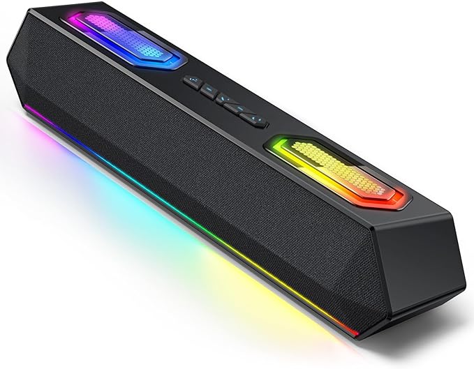 Deeyaple Computer Speakers, 40W Wireless Soundbar for Desktop PC with Bluetooth 5.3 & USB Audio, Software Custom EQ, Dynamic RGB Lighting, External Power Adapter Gaming Speakers, Laptop, Xbox (Black)