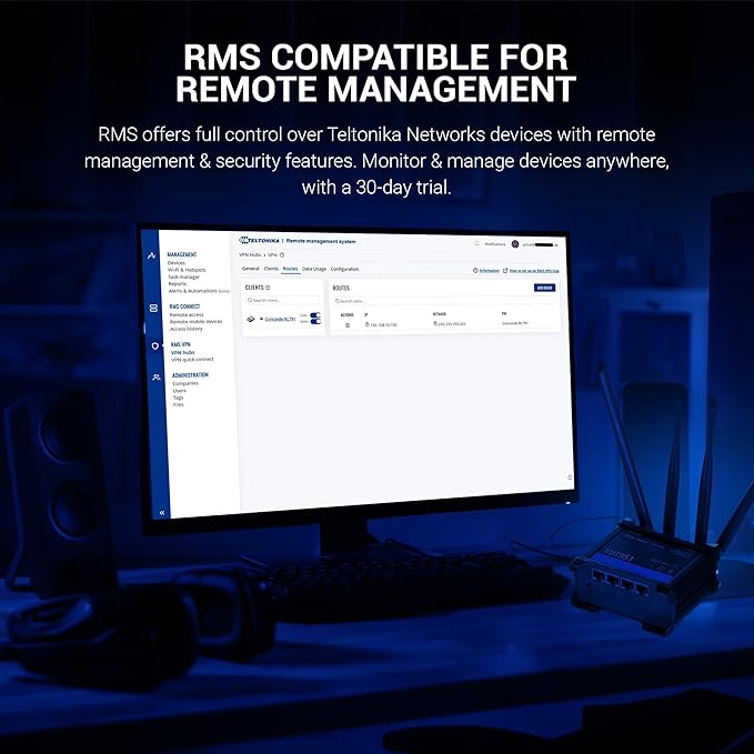 Teltonika RUT951 Industrial WiFi Cellular Router - 4G LTE (CAT 4), 3G - Wireless Access Point with Hotspot Functionality - Automatic WAN Failover, Dual SIM Internet Router (TELRUT951A00800)