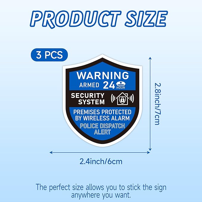 3PCS Security Alarm System Sign for Home, Self-Adhesive Weatherproof Small 24 Hours Warning Sticker, Safety Protection System for House Doors and Windows, Business Indoor & Outdoor Use 2.8x2.4 In