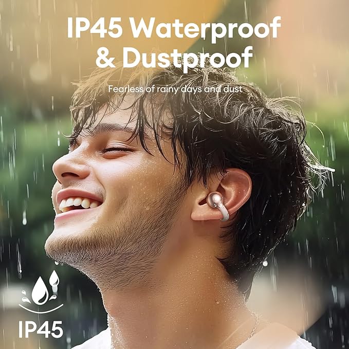 PAXA Clip On Earbuds, Clipbuds7 Open Ear Earbuds Wireless Bluetooth 5.4 with LED Display, Auto L-R Ear Recognition&Touch Control, Ultra-Light 4.5g Fit Comfort for Sports Fitness Daily Use, Rose Gold