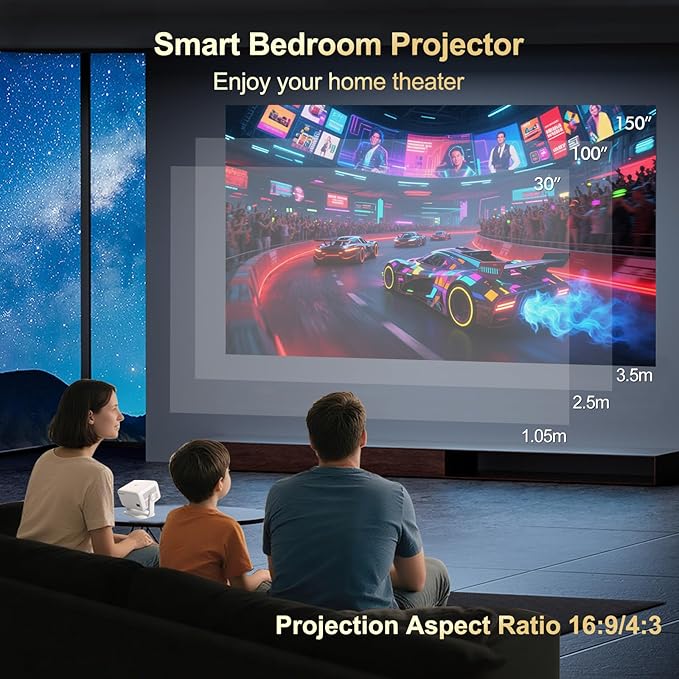 【Velec Officially Licensed & Google CTS Approved】Smart Projector with WiFi and Bluetooth, Auto Focus & Auto Keystone, 360°Rotation 4K Support Native 1080P, 650 ANSI Portable Mini Outdoor Projector