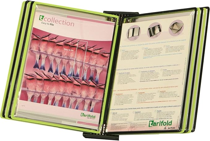 Tarifold Wall Mount Reference System with 10 Double-Sided Green & Black-Framed Display Pockets - 20 Sheet Capacity - Letter-Size (WBL291)