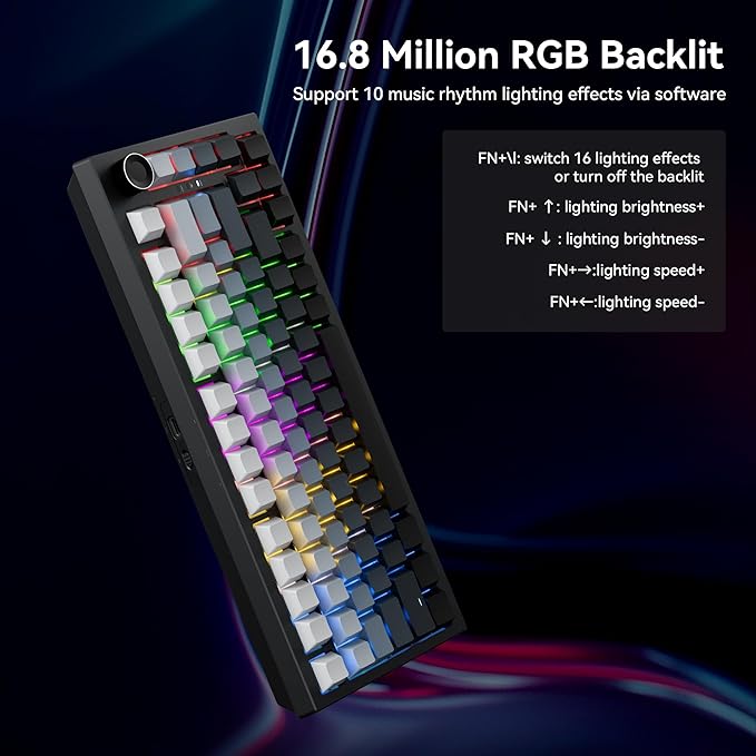 Wireless Mechanical Keyboard with Knob,Tri-Mode BT5.0/2.4GHz/USB-C Hot Swappable Mechanical Keyboard,Pre-lubed Linear Switches,8000mAH Battery RGB Backlit Computer Gaming Keyboards