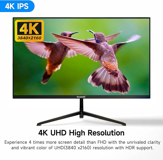 27 Inch 4K Monitor IPS 60Hz, UHD 3840 x 2160p PC Monitors, Computer Dispaly for Home & Office, Support HDMI & DP, Wall Mount Compatible