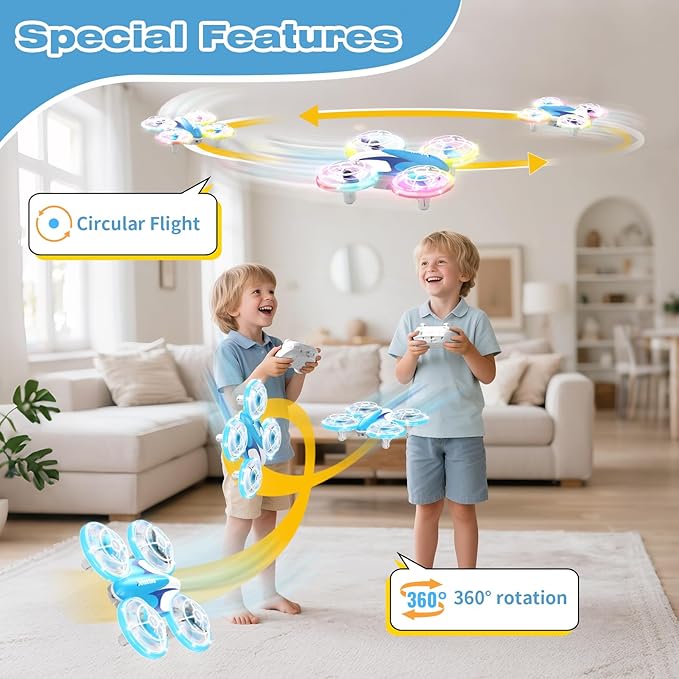 BlueFire Mini Drone for Kids Ages 6-12, RC Drone with Fancy LED Light Show, 360° Flips, Altitude Hold, One-Key Take Off/Landing, 3 Speed Modes, Propeller Protection, Indoor Outdoor Toy Gift for Boys & Girls