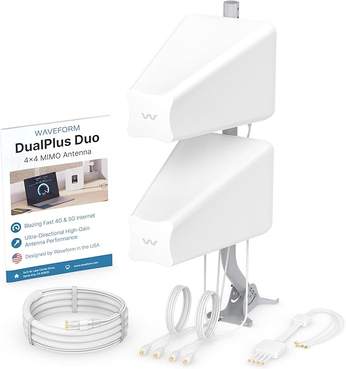 Waveform DualPlus Duo: 4x4 MIMO Directional Log Periodic Antenna | External Antenna for 4G/5G Routers & Gateways | for T-Mobile Home Internet, Verizon, AT&T | 20’ SMA Cables, Window Entry, Pole Mount