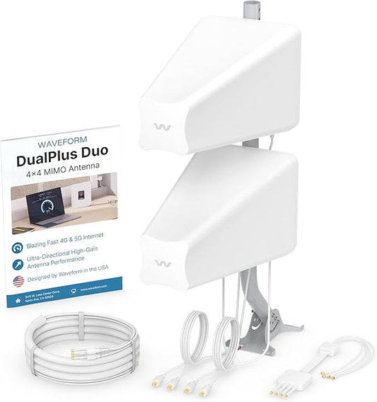 Waveform DualPlus Duo: 4x4 MIMO Directional Log Periodic Antenna | External Antenna for 4G/5G Routers & Gateways | for T-Mobile Home Internet, Verizon, AT&T | 20’ SMA Cables, Window Entry, Pole Mount