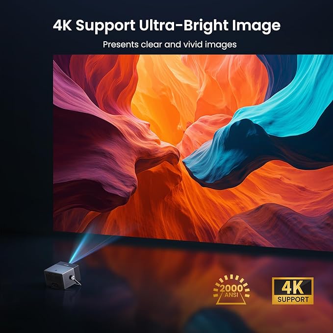 2000 ANSI Official Licensed Google TV Outdoor Projector 4K Full HD, Smart Projector with Wifi and Bluetooth, Auto Focus, Dolby Sound, Built-in Apps, Indoor Home Theater for Phone/TV Stick/PC/PS5-Gold