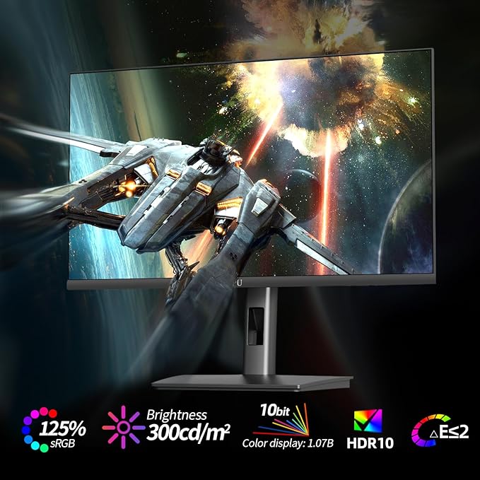 27 Inch 165Hz Gaming Monitor QHD (2560 x 1440p), Support 144Hz Fast IPS Vertical Monitor, 1ms, DCI-P3 90%, FreeSync & G-Sync, Height/Swivel/Tilt Adjustable, RGB Light, Built-in Speaker, HDMI/DP