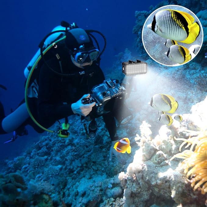 Suptig Diving Light High Power Dimmable Waterproof LED Video Light Fill Night Light Diving Underwater Light Waterproof 147ft for Gopro Hero 13/Hero 12/11/10/9/8/7/6/5/5S/4/3+ More Action Cam