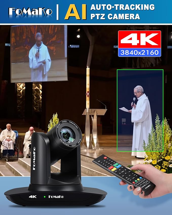FoMaKo 4K 20X PTZ Camera HDMI AI Auto-Tracking PTZ Camera,for Church Worship Education Conference Events,NDI 6 & NDI HX3 Certified(K20UHx3+KC608 Pro)