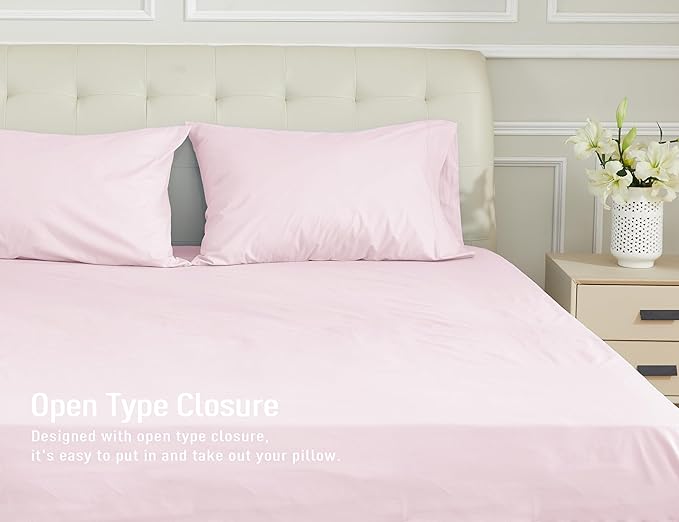 Sunflower King Pillowcases Set of 2, 100% Cotton King Pillow Cases 2, 20×40 inches Light Pink, Soft and Breathable