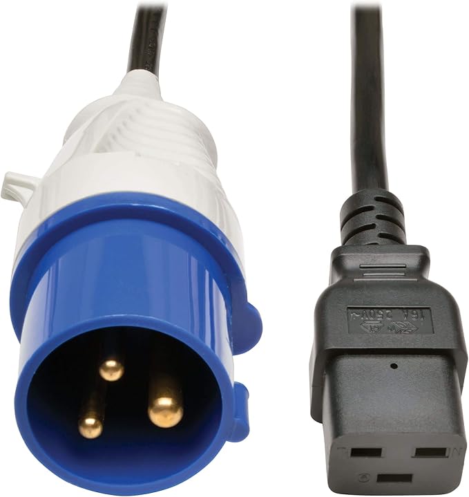 Tripp Lite Metered PDU, 3.8kW Single-Phase, 200/220/230/240V, 10 Outlets (8 C13, 2 C19) IEC-309 16A Blue, 8ft Cord, 1U Rack-Mount Power, TAA (PDUMH16HV)