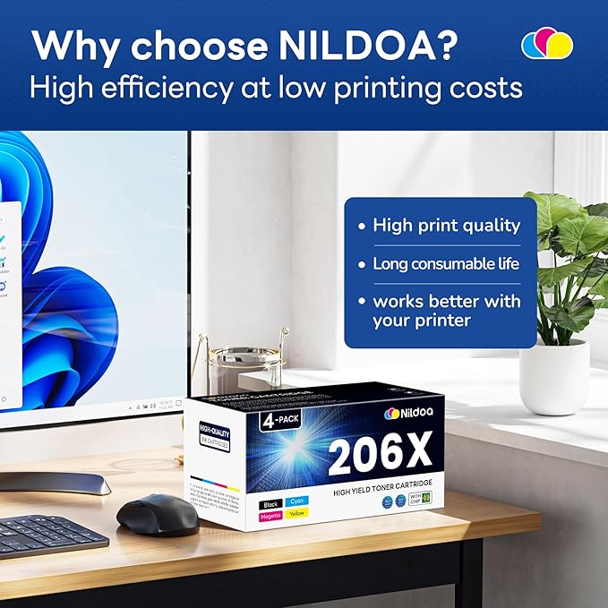 206X Toner Cartridges 4 Pack High Yield Set Replacement for HP 206X Black Cyan Yellow Magenta Color Pro M255dw M255nw; MFP M282nw M283cdw M283fdn M283fdw Ink Cartridges with Chip