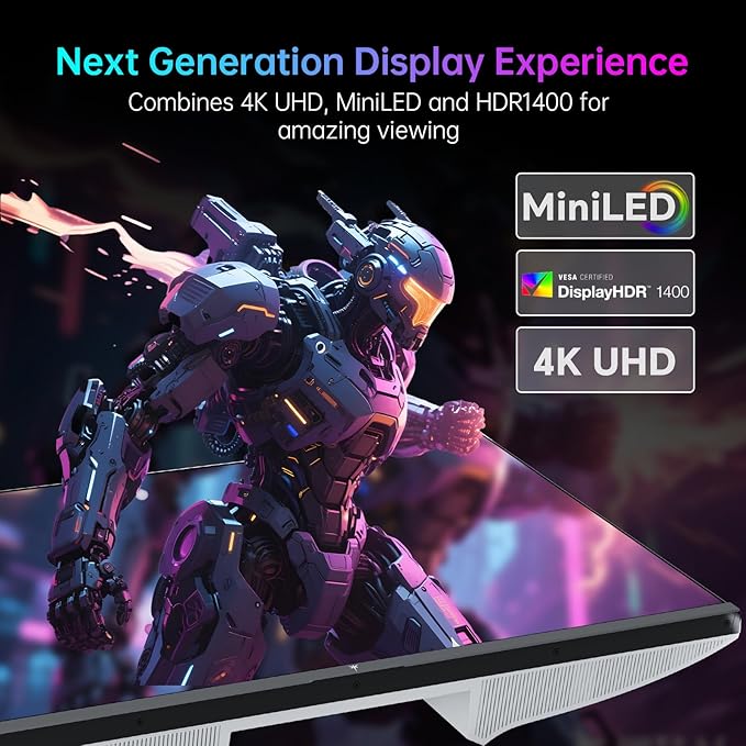 KTC 27 Inch 4K MiniLED Gaming Monitor, UHD 3840x2160 Dual Mode (4K 160Hz/FHD 320Hz), HDR 1400, Fast IPS, Type-C 65W, KVM, VESA, Tilt & Swivel & Height Adjustable, White, M27P6