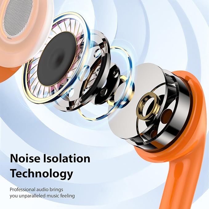 USB C Earbuds USB Type-C Headphones for iPad 10th Generation iPhone 17 16 Pro 15 Plus Galaxy S21 Wired Headphone Earphones with Microphone Volume Control Noise Isolating HiFi Stereo Headset Orange