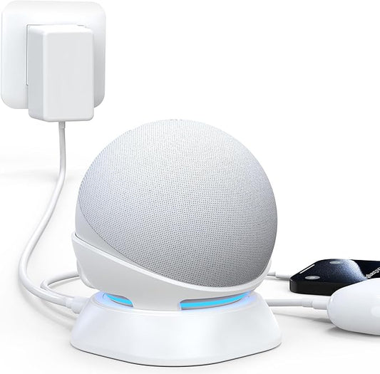 HomeMount Versatile Charging Stand - Convenient Charging Solution for Your Mobiles Earbuds and Echo Dot (4th/5th Gen, 2020/2022 Release) (White)