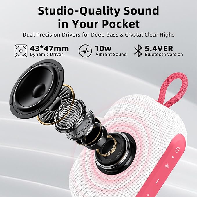 LOBKIN Portable Bluetooth Speaker,IP67 Waterproof 360°Immersive Sound Built in Mic 10W Loud Sound All Day Playtime Wireless Stereo Pairing,Bluetooth 5.4 Small Wireless Speaker for Home/Outdoors/Travel