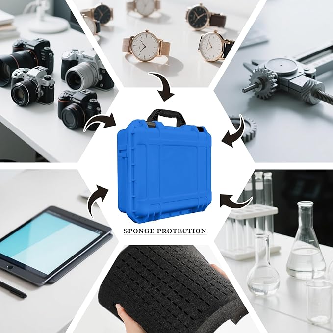 16.3 x 12.4 x 6.5 Inch Waterproof Hard Case with DIY Customizable Foam Insert Portable Protective Case with Knife for Camera Drones Equipments Tools Test Instruments (Blue)