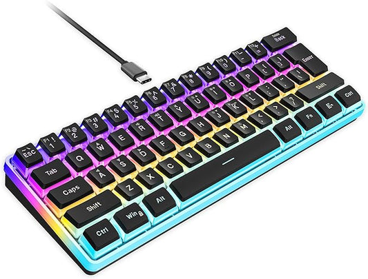 Snpurdiri 60% Wired Gaming Keyboard, Pudding Keycaps with Translucent Layer,RGB Ultra-Compact Mini Keyboards, Waterproof Small 61 Keys Keyboard for Office/Gaming(Black)