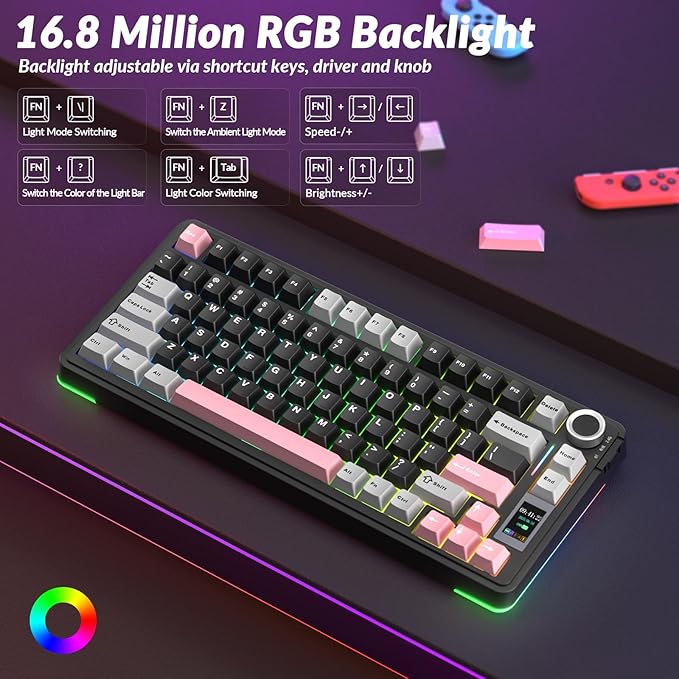 AULA S75 PRO Wireless Mechanical Keyboard with Screen&Knob, 75% Hot Swappable Gaming Keyboard with Pre-lubed Switches, RGB Backlit, PBT Keycaps Creamy Sounding Pc Gaming Keyboards