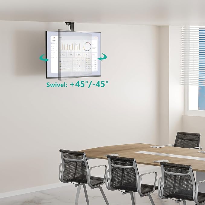 WALI Folding Ceiling TV Mount, Swivel and Flip Down TV Bracket for 17 to 42 inch Flat Screens up to 44 Lbs, Under Cabinet Mounting Saving Space Max Mounting Holes 200x200mm(FCM202), Black