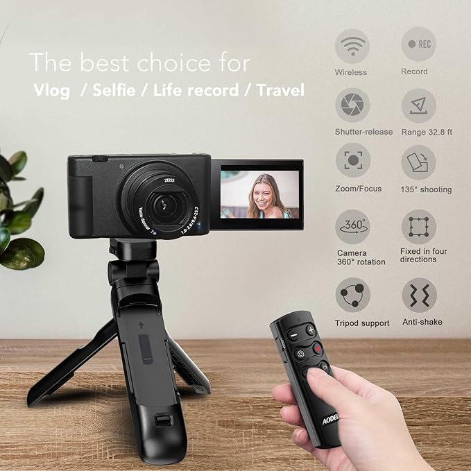 Wireless Vlogging Tripod Grip with Remote Shutter & Zoom Control for Sony ZV-1, A7 III, A6600, ZV-E10, A6400, A6100, A7R IV, ZV-1F, A7R III, A9 II – GP-VPT2BT Replacement for Travel & Self Recording