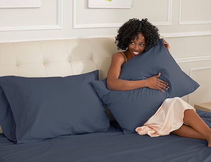 Sunflower Queen Pillowcases Set of 2, 100% Cotton Queen Size Pillow Cases 2, 20×30 inches Midnight Navy, Soft and Breathable