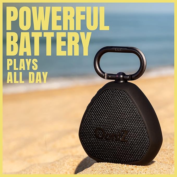 Oontz Mini Bluetooth Speaker 5.0-5W Sound, 12-Hr Battery, 100ft Wireless Range, IPX7 Waterproof, Budget-Friendly Small Portable Clip On Speaker for Shower, Travel, Party, Outdoor or Home (Black)