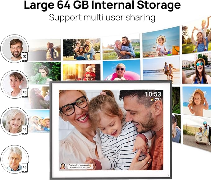 64GB 19inch FRAMEO Smart WiFi Digital Photo Frame 1280x960(4:3) IPS LCD Touch Screen, Auto-Rotate Portrait and Landscape, Dual-WiFi Share Moments Instantly via Frameo App from Anywhere
