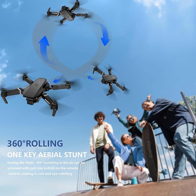 E88 Drone With Dual Camera, Mobile App Control, Indoor Flying Toy RC Plane With Video Function - Ideal Gift For Beginners, Christmas Halloween Thanksgiving Birthday Gift (Black+Dual Batteries)