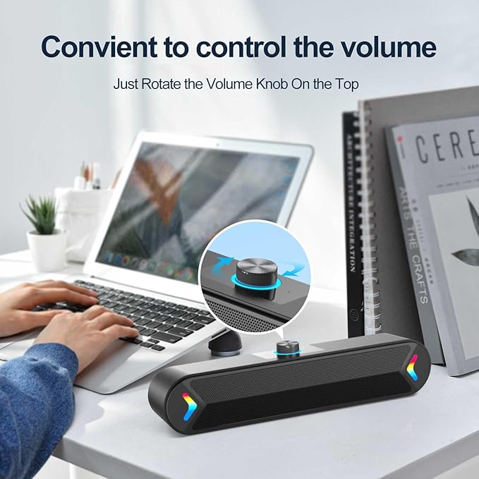 LENRUE USB Computer Speakers for Desktop, 10W PC Speakers for Desktop/Laptop/Tablet/Monitor, Single-Wired USB Soundbar Speaker,Plug-n-Play,No Sound Delay(NO 3.5mm AUX Plug)