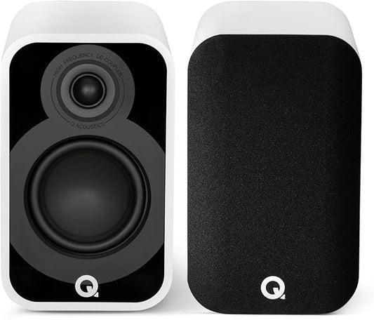 Q Acoustics 5010 Compact Bookshelf Speakers Pair Satin White - 4.5" Mid/Bass Driver, 1" Tweeter - Stereo System for Home Theater Entertainment Center, Surround Sound TV/Record Player