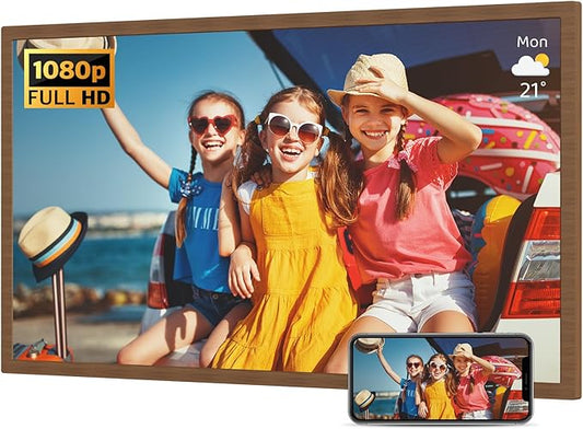 Extra-Large Digital Picture Frame 32"-Wood-Frame - Dual-WiFi 1920x1080 FHD IPS Load Photo Video from Phone via APP Email, Wall Mounted for Home Decoration Wood Grain Design, Gifts for Mom Dad Family