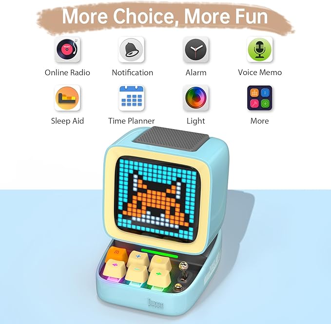 Divoom Ditoo Pro Retro Pixel Bluetooth Speaker, 16×16 App-Controlled Display, Mini Games, Smart Alarm, White Noise, Gift-Ready Desk Speaker for Music, Pixel Art & Room Decor (Blue)