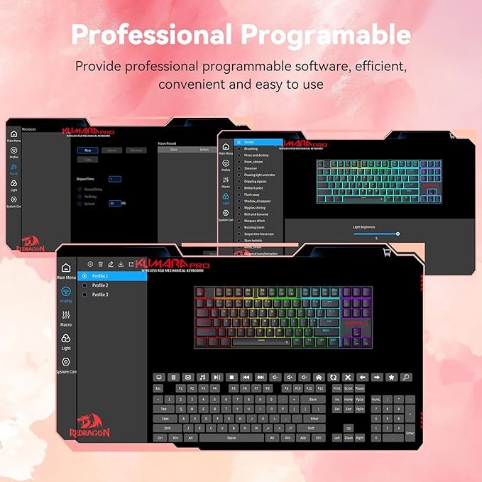 Redragon Wireless Gaming Keyboard, BT/2.4Ghz Tri-Mode Mechanical Keyboard with Aluminum Pannel, Hot-Swap Red Switch, Programmable 87 Keys TKL, LED Rainbow Backlit - K552WLR-KRS(Neo Nocturne)