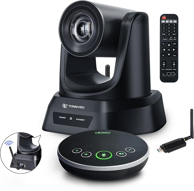 Wireless Conference Room Webcam, Church Live Streaming 20X USB 1080P 60fps PTZ Camera for Worship Services Online Conference, Works with Zoom, Skype OBS Easy to Set Up