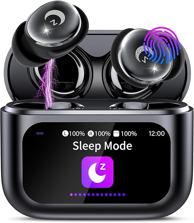 Sleep Earbuds Bluetooth 5.4 Smart Touch Screen in Ear Ear Buds, 48H Mini Sleep Headphones Small Design for Side Sleepers, Crystal-Clear Calls, 5 EQ Modes, IPX7 Waterproof Earphones, Black Earbuds