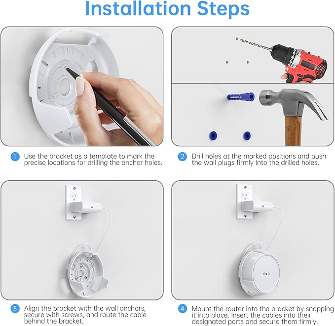 XLTTYWL Deco WiFi 7 Wall Mount Kit, Deco BE23/BE25/BE3600/BE5000 Router Mount Bracket Optimize Space&Cable Management for TP Decos 7 Dual-Band WiFi 7 Mesh Wi-Fi System (White, 2 Pack)