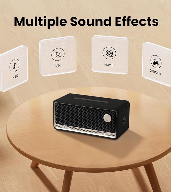 Edifier ES60 Bluetooth Speaker, Portable with Stereo Pairing, IP66 Dustproof & Waterproof 9H Playtime BT5.4 34W RMS Dual Device Connection Ambient Light for Home Party Outdoor Beach – Black