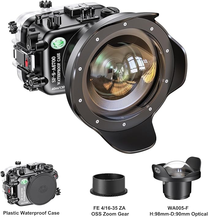 Sea frogs Underwater Camera Housing Compatible with Sony A6700 FE 4/16-35 ZA OSS with Wide Angle Fisheye Lens IPX8 Maximum Diving Depth 40m/130ft Waterproof Camera Case for Diving, Surfing, Rowing