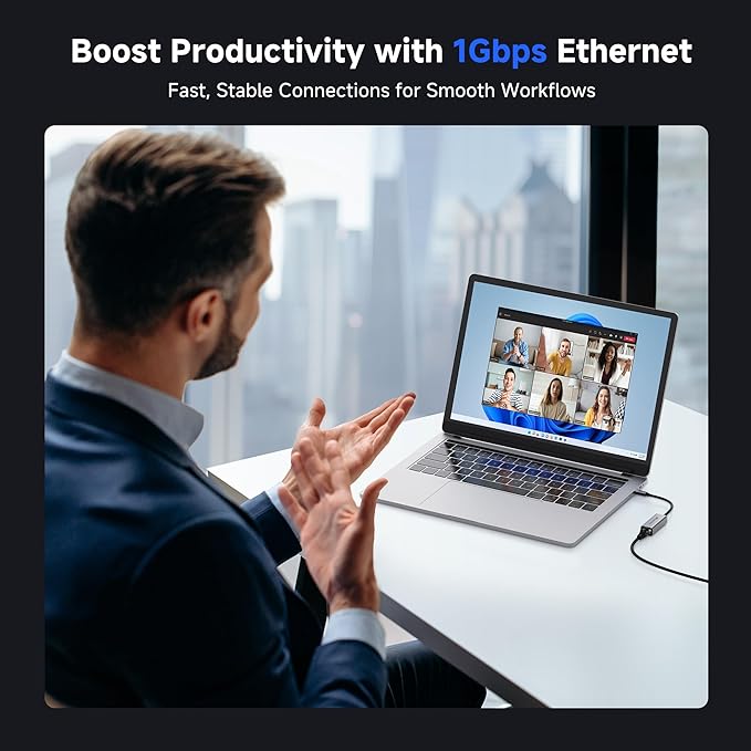 Cable Matters USB C to Ethernet Adapter, Gigabit Ethernet to USB C Network Adapter for 1000Mbps, Compatible with MacBook, iPhone 16 Pro/Max, iPad Pro, Dell XPS, Surface, and More