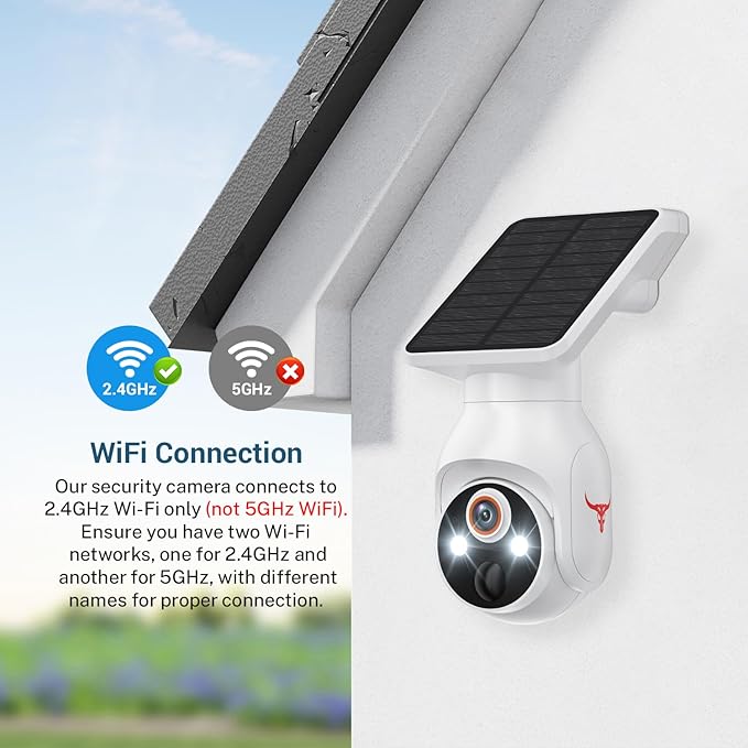 Solar-Powered 1080p Battery Camera, Security Cameras Wireless Outdoor for Home Surveillance, AI Human Detection, Cloud Storage (Sold Separately), 2.4G WiFi Only, Color Night Vision (WiFi)